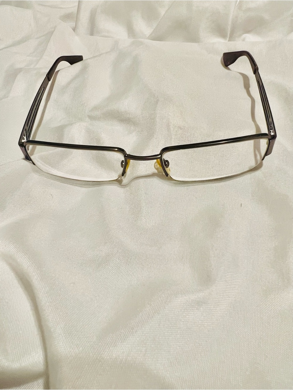 EMPORIO Armani Rectangular Half-Rim Brushed Nickel / Brown Glasses